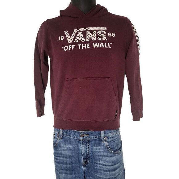 Vans Pullover Hoodie Sz S Unisex Maroon Off The Wall Skater Streetwear‎ Pocket - Picture 1 of 6